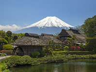 20387606 - old japanese hut with mt. fuji